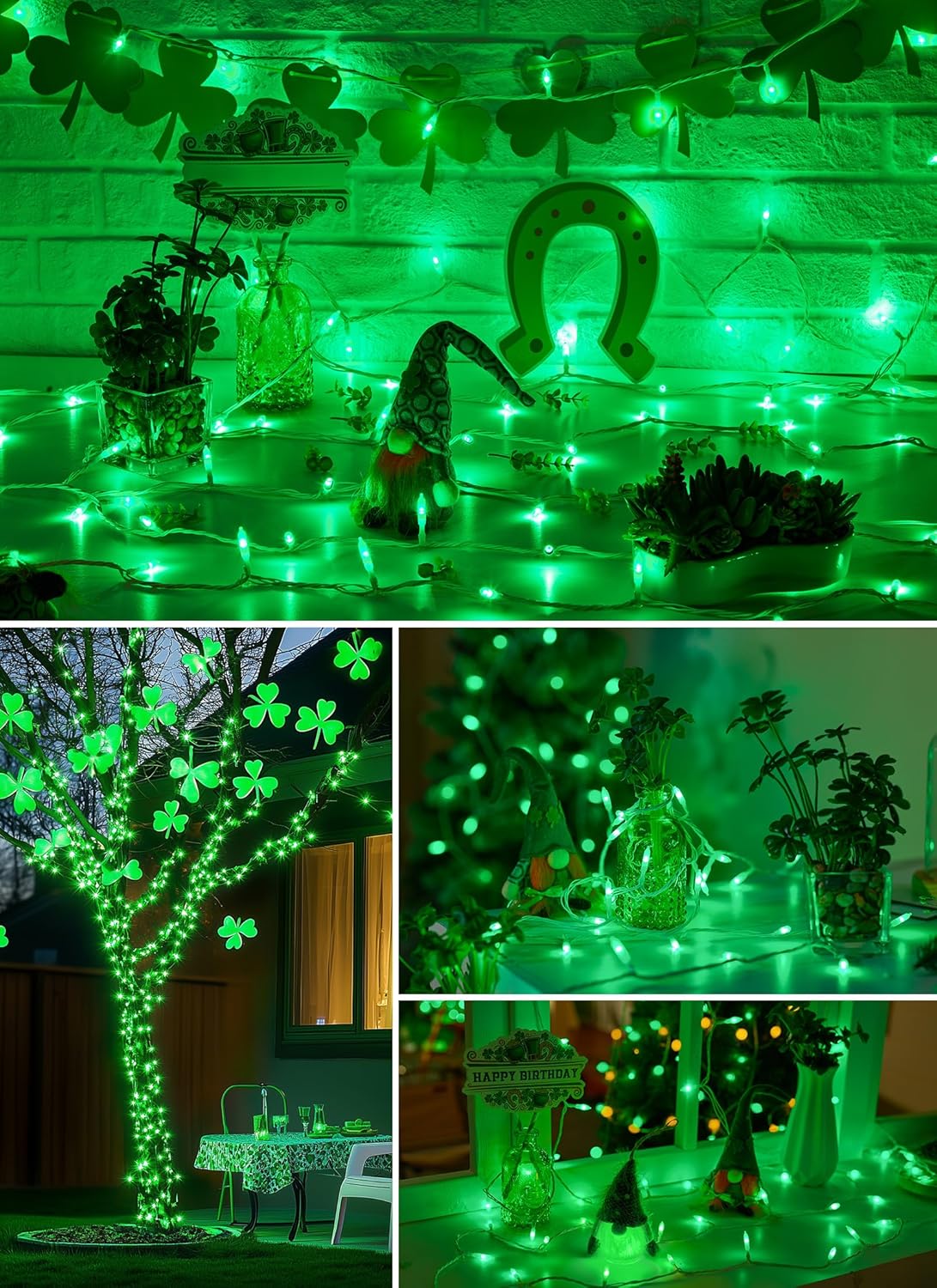 St. Patrick Mini Christmas Lights, 39 Feet 100 LED Fairy String Lights with 8 Lighting Modes, Waterproof Connectable for Indoor Outdoor Xmas Tree Garland Wreath Holiday Decoration, Green