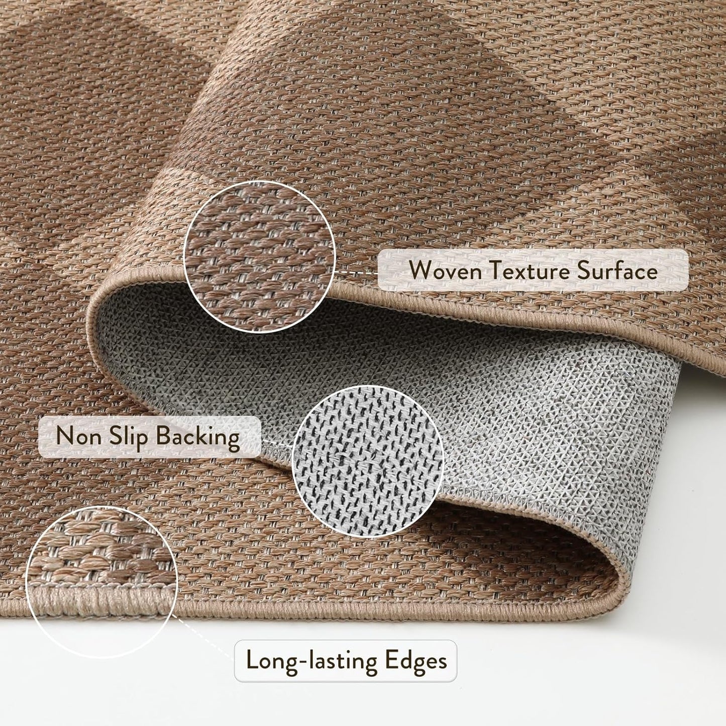 Lahome Checkered Easy Jute Indoor Outdoor Rug, 5x7 Area Rugs for Living Room Nature Large Dining Room Carpet, Washable Non Slip Indoor Outdoor Carpet for Home Office Bedroom Backyard Patio