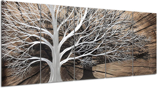 Yihui Arts Tree of Life Metal Wall Art Set - Handcrafted 3D Aluminum Sculpture, Silver Couples Artwork for Home Decor - Perfect Living Room, Bedroom, or Office Accent