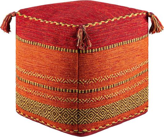 Mark&Day Pouf Ottoman, Hinterbruhl Global Burnt Orange Cube Pouf Foot Rest for Living Room, Bedroom and Boho Home Decor (18"x18"x18")
