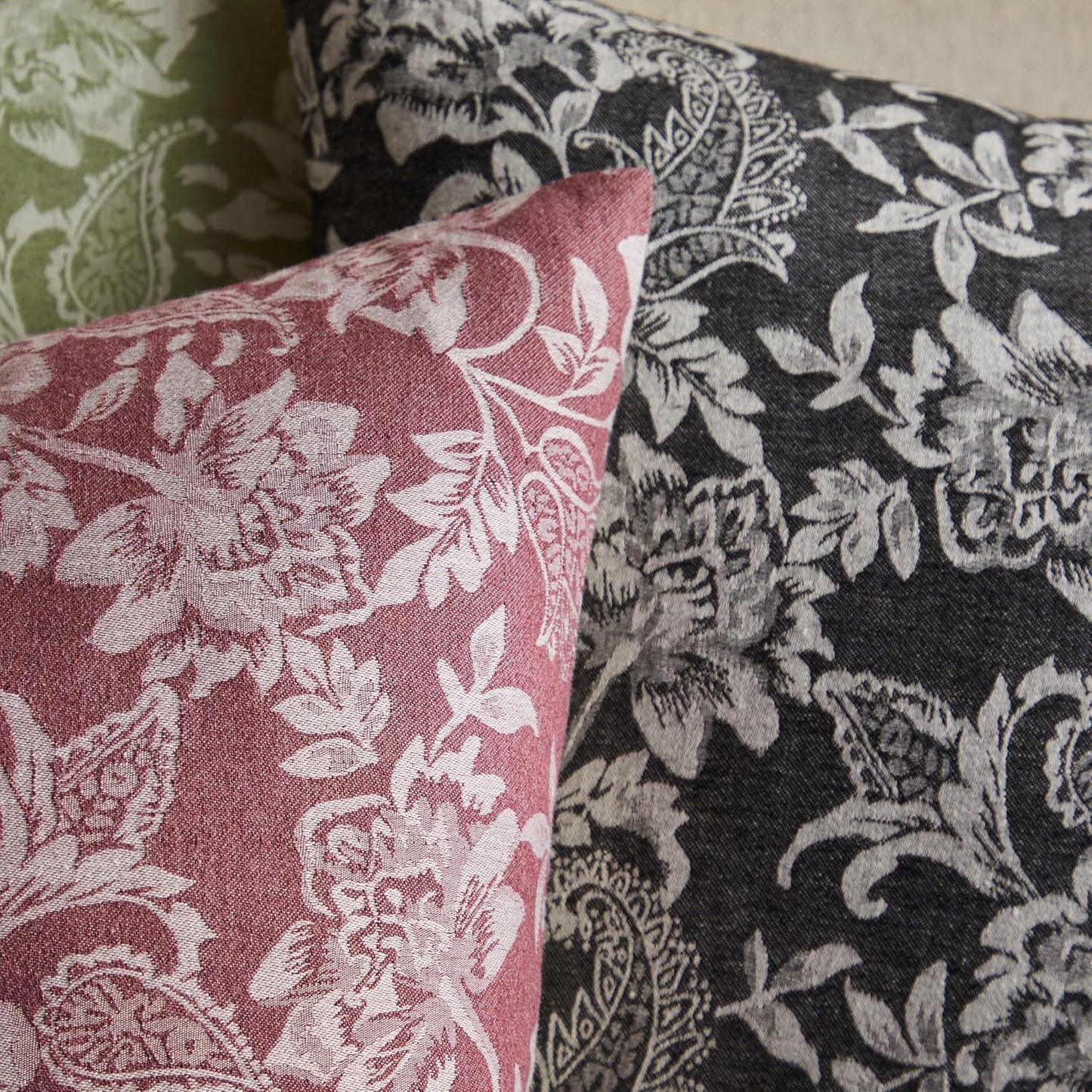 Floral Jacquard Throw Pillow Covers Set of 2, Background/Charcoal 18x18 Inch, Farmhouse Decorative Cotton Dark Grey Cushion Covers for Sofa Bed Living Room Home Decor