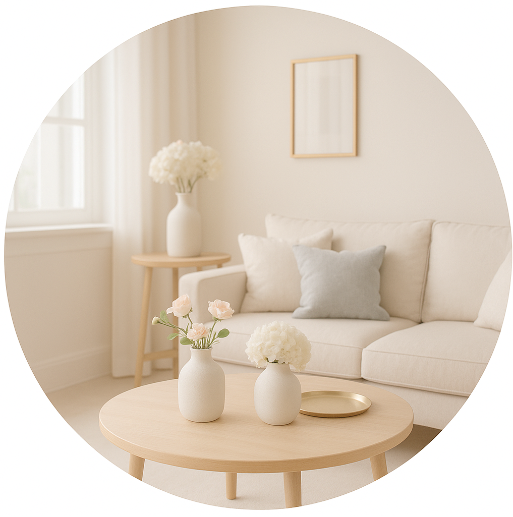 circle photo of home decor, just light colors and make it real